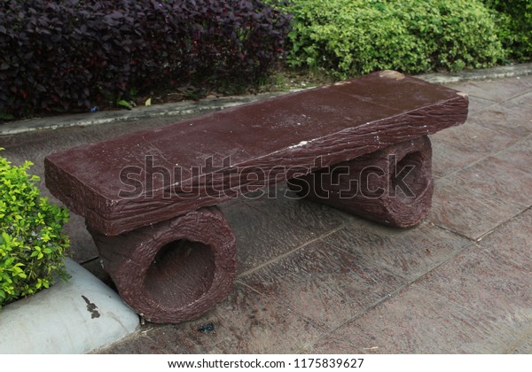 Benches Made Artificial Wood Cement Park Parks Outdoor Stock Image