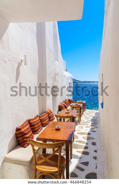 Benches Pillows Typical Greek Bar Mykonos Stock Photo Edit Now