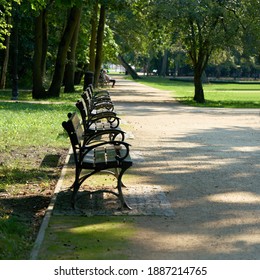  Benches In The Public Park Zdrojowy (Spa Park) In Swinoujscie In Poland. Peter Joseph Lenné Designed The Park Around 1828.                          