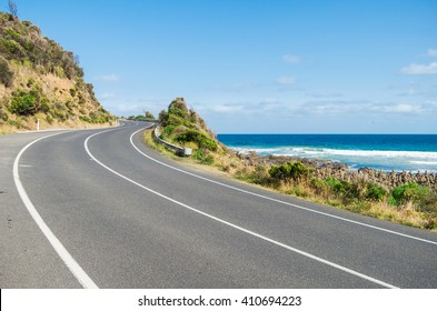 A bend in the Great Ocean Road, a tourist road following the ocean in Victoria, Australia.