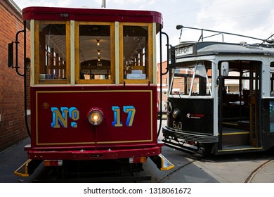 BENDIGO, VICTORIA, AUSTRALIA - 07 FEBRUARY 2019: Historic Vintage Trams On Display At The Bendigo Tram Museum Are Part Of A Working Fleet Of Tourist Trams Still Operating In The Regional City.