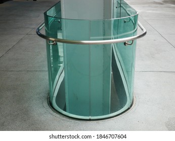 A Bending Frameless Laminated Glass Railing And Bending Aluminium Handrail. 