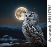 Beneath a luminous moon, a snowy owl perches, its feathers catching the ethereal glow. The arctic night shimmers, and the silent predator surveys its domain with piercing yellow eyes.








