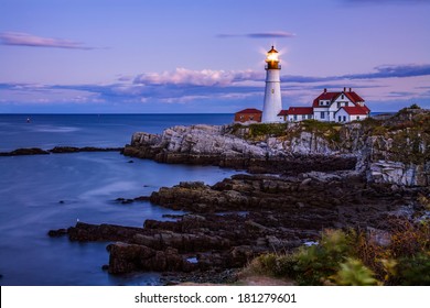 The Benevolent Sentinel, The Portland Head Light After Sunset, Portland Maine, USA