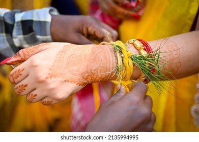 Bengali Wedding Bride Hand Images. Wedding Symbol Sindoor Box Stock Photo