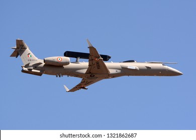 Bengaluru, India - February 23, 2019: DRDO AEWACS On An Embraer ERJ 145 At Aero India 2019. The AEWACS Provides Airborne Early Warning And Control System For The Indian Air Force.