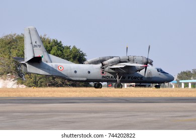 BENGALURU, INDIA - FEBRUARY 9, 2013: An Antonov An-32 Of The Indian Air Force At Aero India 2013. Aero India Is A Biennial Air Show And Aviation Exhibition