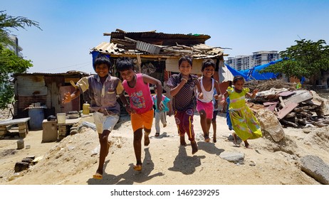 Bengaluru, Karnataka / India - April 02 2020: Kids Standing/playing In Front Of A Shack Shop That Sells Condiments