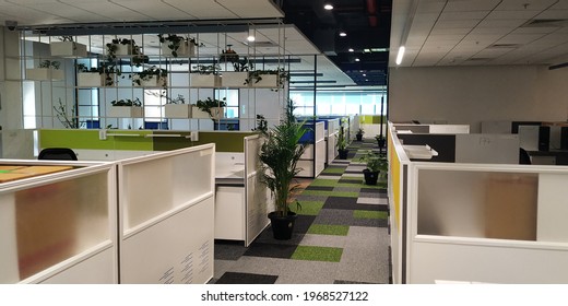 Bengaluru, Karnataka, India - April 23rd 2021: Empty Office Cubicles During Lockdown 2.0