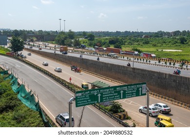 Bengaluru, Karnataka, India- Sep 20 2021: Mumbai Bangalore Highway,  Toll Road Connect To  Silicon Valley Of India To Financial City Of India