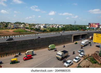 Bengaluru, Karnataka, India- Sep 20 2021: Mumbai Bangalore Highway,  Toll Road Connect To  Silicon Valley Of India To Financial City Of India