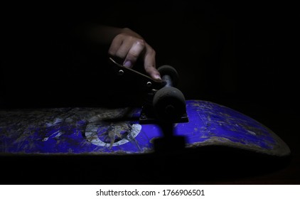 Bengkayang, Indonesia - June 30, 2020 : We Can Play A Fingerboard At Home Without Play The Real Skateboard During  Physical Distancing.