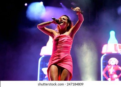 BENICASSIM, SPAIN - JULY 19 Lily Allen (famous singer) performs at FIB Festival on July 19, 2014 in Benicassim, Spain.