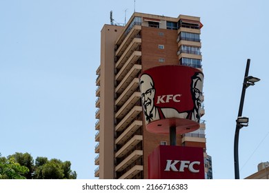 Benidorm, Alicante, Spain 06 12 2022- Exterior Of The KFC Restaurant In Benidorm, On A Sunny Day. 