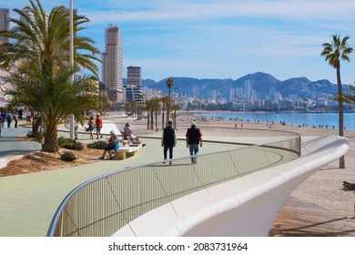 Benidorm, Spain, March 12, 2020. Tourists Enjoying Sunny Day In Benidorm, Alicante, Spain