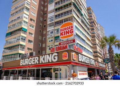 Benidorm, Spain - May 5 2022: Burger King Fast Food Restaurant On The Seafront At Playa De Levante Beach