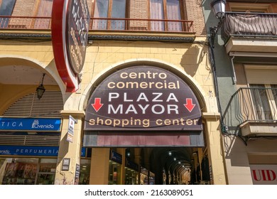 Benidorm, Spain - May 6 2022: Plaza Mayor Shopping Centre Sign In The Old Town In Benidorm