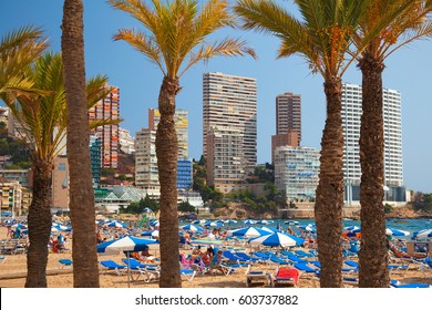 Benidorm, Spain, September 24, 2011. Tourists And Family's Enjoying The Beach In Benidorm, Alicante, Spain.