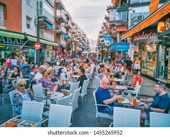 Benidorm, Spain-July 14,2019: Street Of Restaurants, Cafes And Bars In Benidorm.