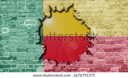 Benin flag emerging from the wall - Suitable for Politics, Elections, Travel, News and Sports Events and Presentations
