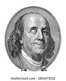 Benjamin Franklin blinkt und lächelt dich an, einzeln auf weiß