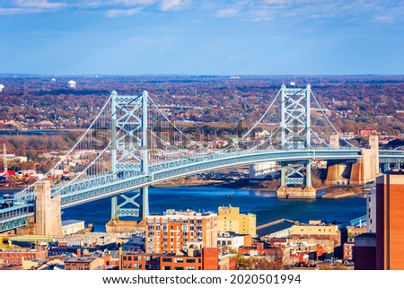Benjamin Franklin Bridge Spanning the Delaware RIver from Philadelphia to Camden, New Jersey.