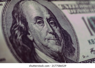 Benjamin Franklin Face On Us One Hundred Dollar Bill Macro, United States Money Closeup