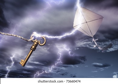 Benjamin's Franklin kite in a dangerous electrical storm