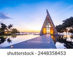 Benoa, Bali - March 28th 2018 - Beautiful Infinity Chapel for wedding ceremony at Conrad Hotel Bali in beautiful sunrise scenery