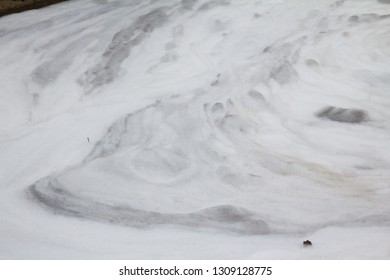 Bensalem, Pennsylvania / USA - February 7, 2019: Firefighting Foam Remains On The Ground Surface Following A Tanker Truck Accident.