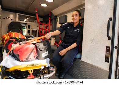 Bensonhurst, Brooklyn, New York - July 31, 2020: Emergency Medical Response Technician Ready To Help