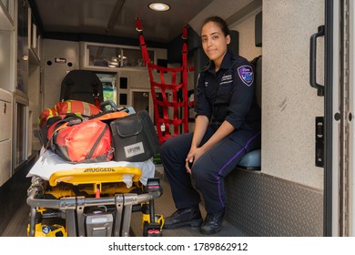 Bensonhurst, Brooklyn, New York - July 31, 2020: Emergency Medical Response Technician Ready To Help