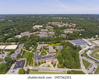 Bentley University main campus aerial view in downtown Waltham, Massachusetts MA, USA. 