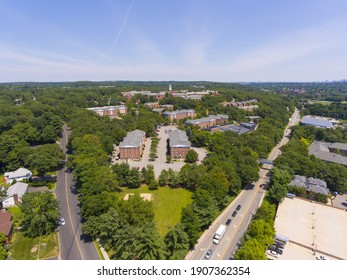 Bentley University Main Campus Aerial View In Downtown Waltham, Massachusetts MA, USA. 