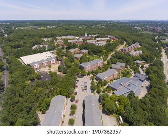 Bentley University Main Campus Aerial View In Downtown Waltham, Massachusetts MA, USA. 