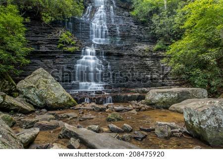 Benton Falls in Ocoee TN is a 65 foot high waterfall accessible by hiking trails from the Chilhowee Campground and is part of the Cherokee National Forest.