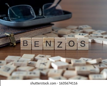 benzos short for Benzodiazepines concept represented by wooden letter tiles