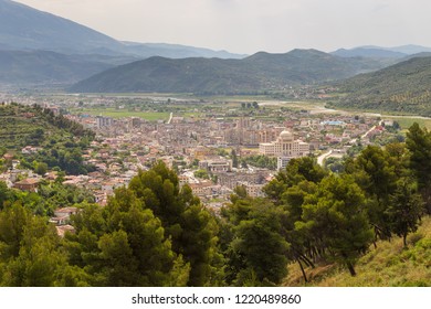 Berat, Albania- 30 June 2014: View of the new city of Berat from the hill of the fortress. Berat, called the city of a thousand windows. - Shutterstock ID 1220489860