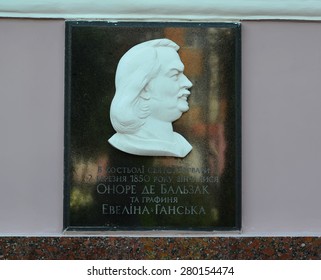 BERDICHEV, UKRAINE - JUNE 19, 2013: Memorial Board About The French Writer Honore De Balzac 