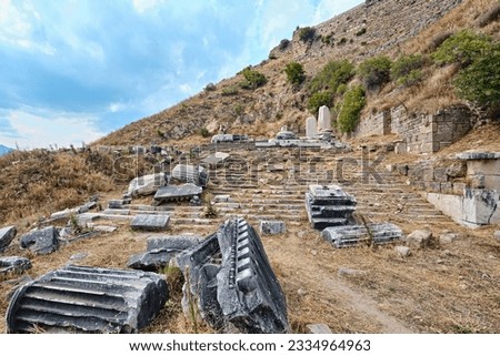 Bergama, Turkey - July 20, 2023: Dionysus Temple ruins in Pergamon Ancient City