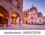 Bergamo, Italy. Charming Piazza Duomo, morning lights in Citta Alta, historical Lombardy.