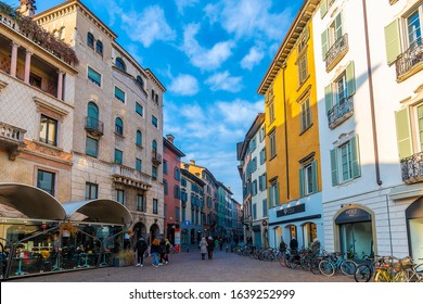 Bergamo, Italy - February 02, 2020 : People are shopping on the street in Bergamo City.
