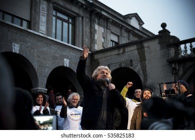 Bergamo (italy), February 12,2013. Beppe Grillo Speaks In Bergamo About Movimento 5 Stelle M5S.