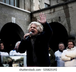 Bergamo (italy), February 12,2013. Beppe Grillo Speaks In Bergamo About Movimento 5 Stelle M5S.