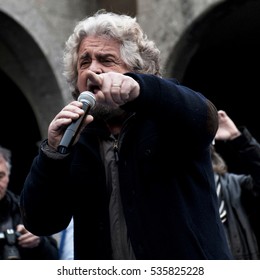 Bergamo (italy), February 12,2013. Beppe Grillo Speaks In Bergamo About Movimento 5 Stelle M5S.