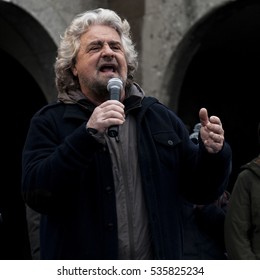 Bergamo (italy), February 12,2013. Beppe Grillo Speaks In Bergamo About Movimento 5 Stelle M5S.