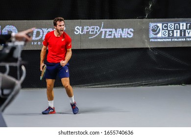 Bergamo, Italy, February 22 2020 Hugo Gaston During ATP Bergamo Challenger Tennis Internationals