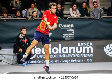 Bergamo, Italy, February 22 2020 Hugo Gaston During ATP Bergamo Challenger Tennis Internationals