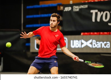 Bergamo, Italy, February 22 2020 Hugo Gaston During ATP Bergamo Challenger Tennis Internationals