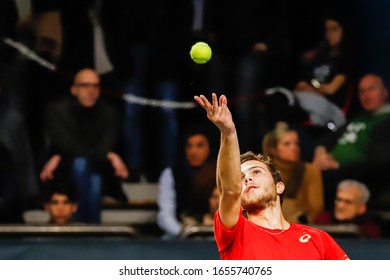 Bergamo, Italy, February 22 2020 Hugo Gaston During ATP Bergamo Challenger Tennis Internationals